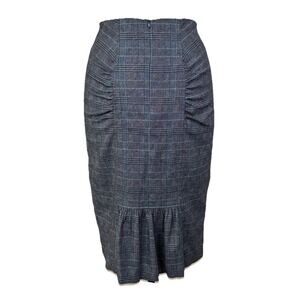 Nanette Lepore Tweed Skirt Sz 4 Gray Plaid Lined Ruched Office Siren Rockabilly
